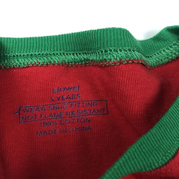 Elowel Merry Christmas Red Green Long Sleeve Pajama PJ Set Girls Size 5 - Picture 3 of 3